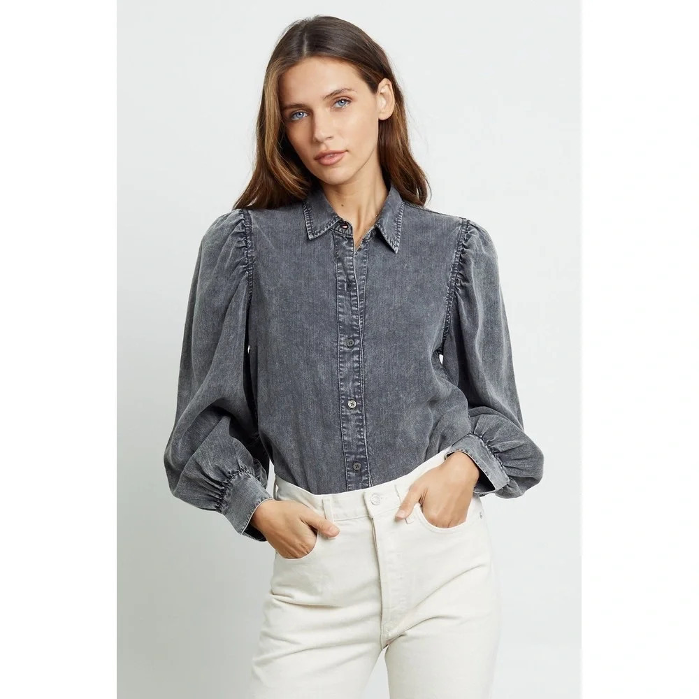 Rails Angelica Chambray Shirt Acid Wash Button Down Shirt Sz XS